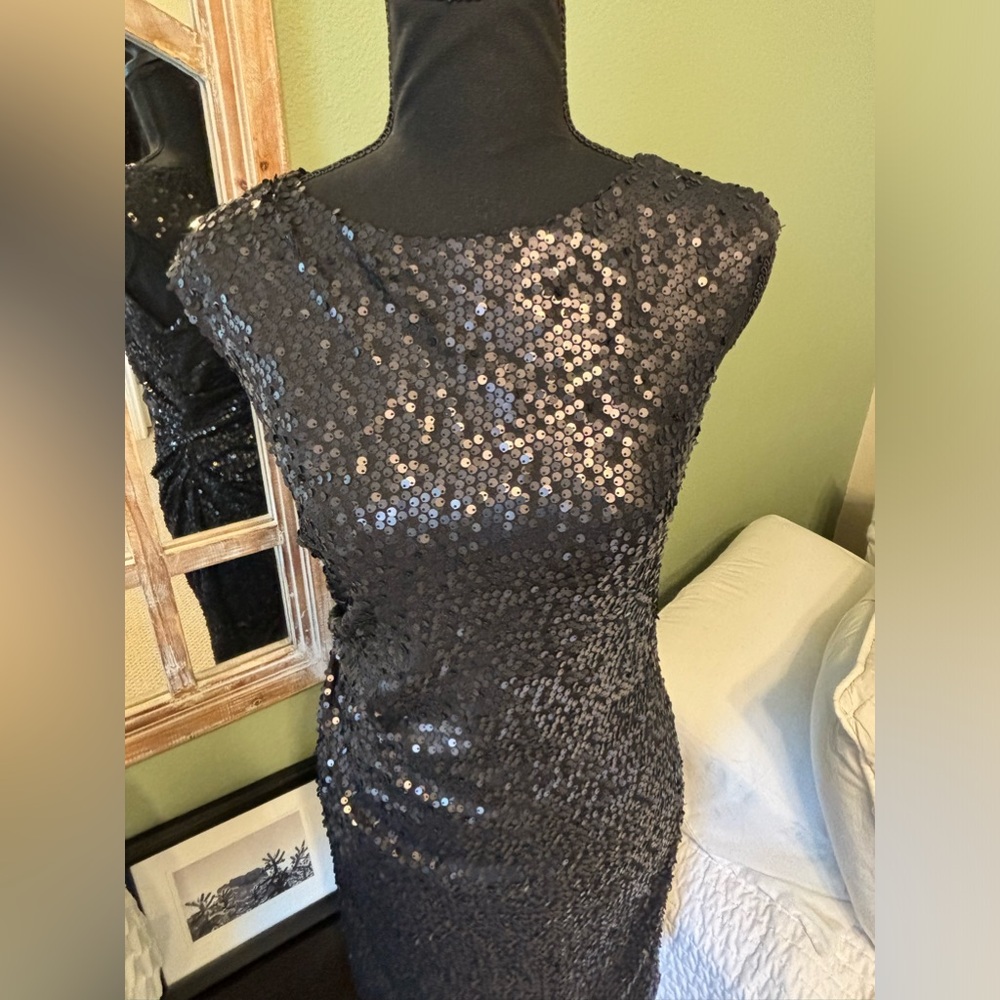 NWT David Meister dress 6 medium Sequin open back black dress cocktail LBD Vegas - Picture 11 of 16